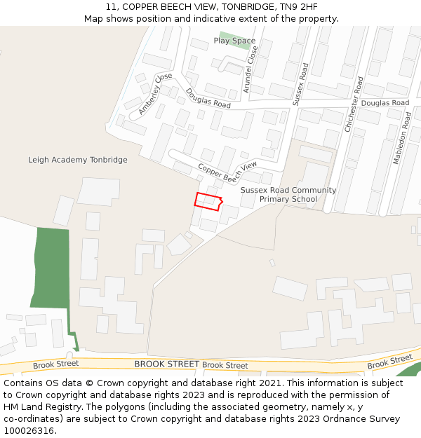 11, COPPER BEECH VIEW, TONBRIDGE, TN9 2HF: Location map and indicative extent of plot