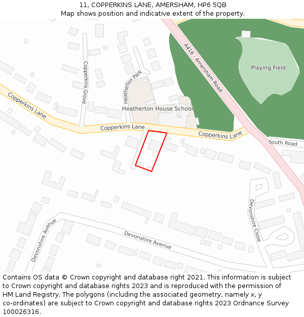 11, COPPERKINS LANE, AMERSHAM, HP6 5QB: Location map and indicative extent of plot