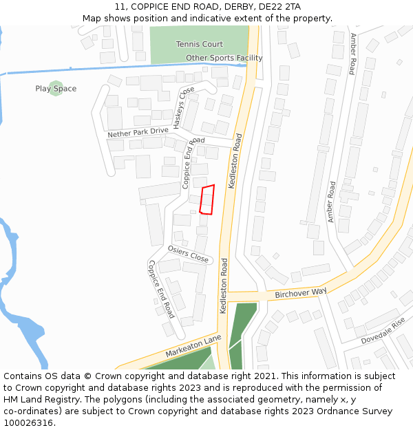 11, COPPICE END ROAD, DERBY, DE22 2TA: Location map and indicative extent of plot