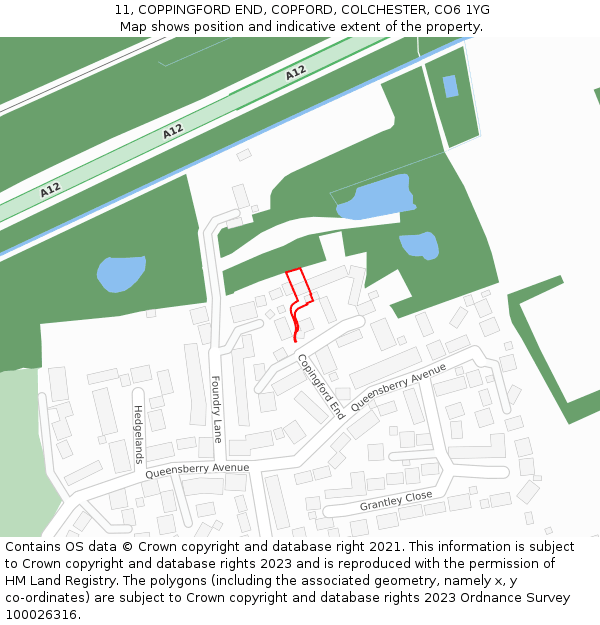 11, COPPINGFORD END, COPFORD, COLCHESTER, CO6 1YG: Location map and indicative extent of plot