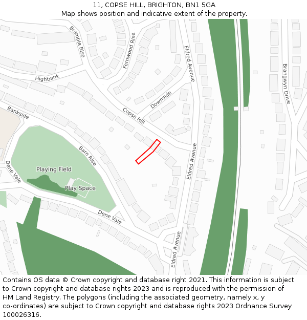 11, COPSE HILL, BRIGHTON, BN1 5GA: Location map and indicative extent of plot