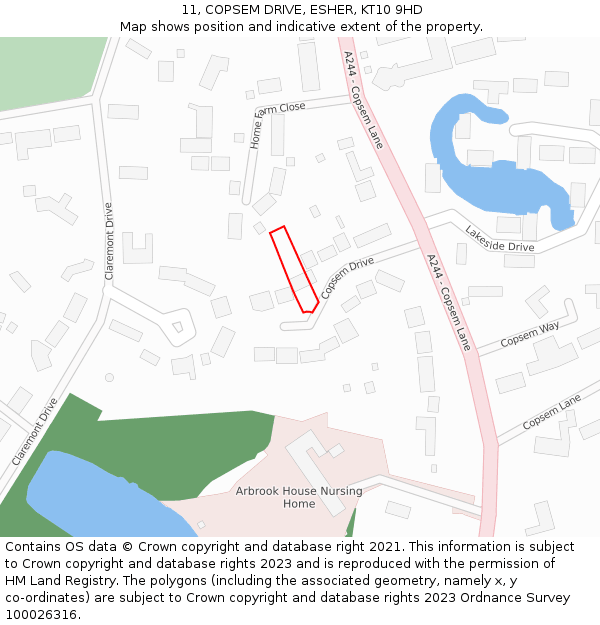 11, COPSEM DRIVE, ESHER, KT10 9HD: Location map and indicative extent of plot