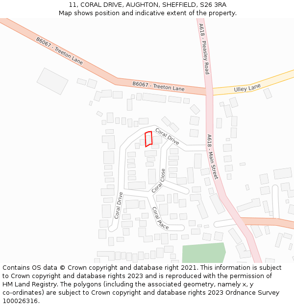 11, CORAL DRIVE, AUGHTON, SHEFFIELD, S26 3RA: Location map and indicative extent of plot