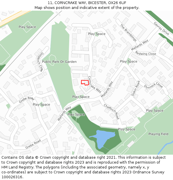 11, CORNCRAKE WAY, BICESTER, OX26 6UF: Location map and indicative extent of plot