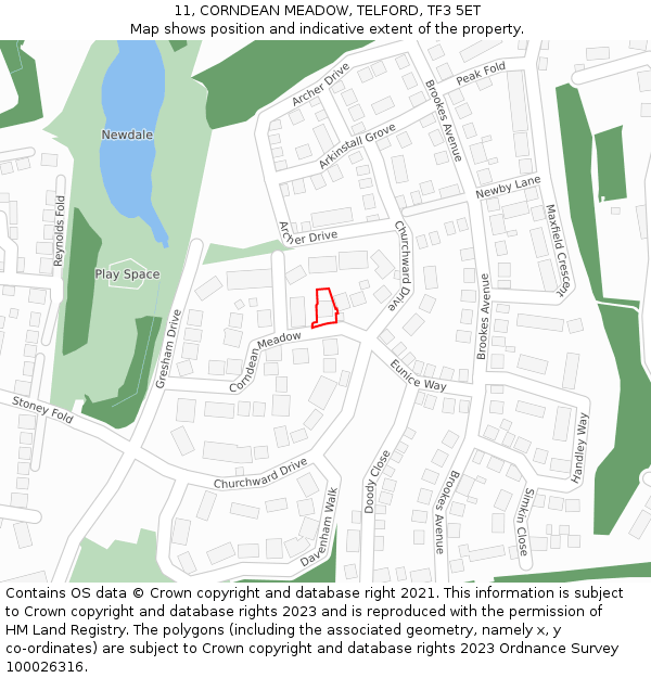 11, CORNDEAN MEADOW, TELFORD, TF3 5ET: Location map and indicative extent of plot