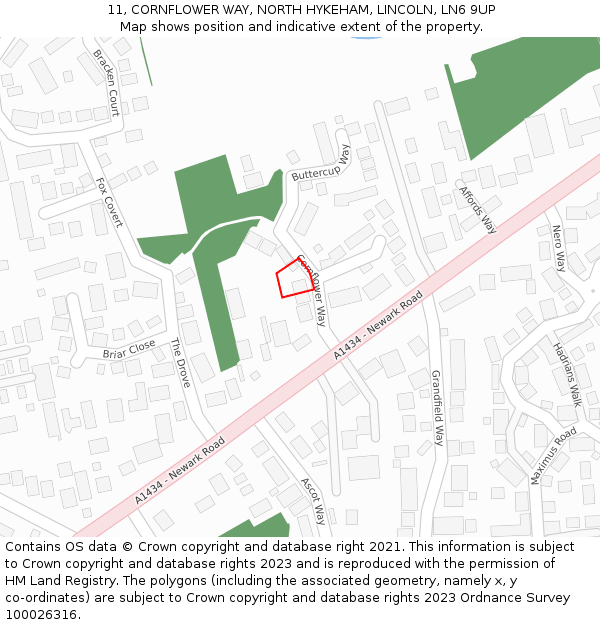 11, CORNFLOWER WAY, NORTH HYKEHAM, LINCOLN, LN6 9UP: Location map and indicative extent of plot