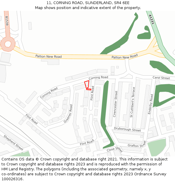 11, CORNING ROAD, SUNDERLAND, SR4 6EE: Location map and indicative extent of plot