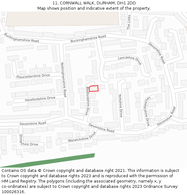 11, CORNWALL WALK, DURHAM, DH1 2DD: Location map and indicative extent of plot