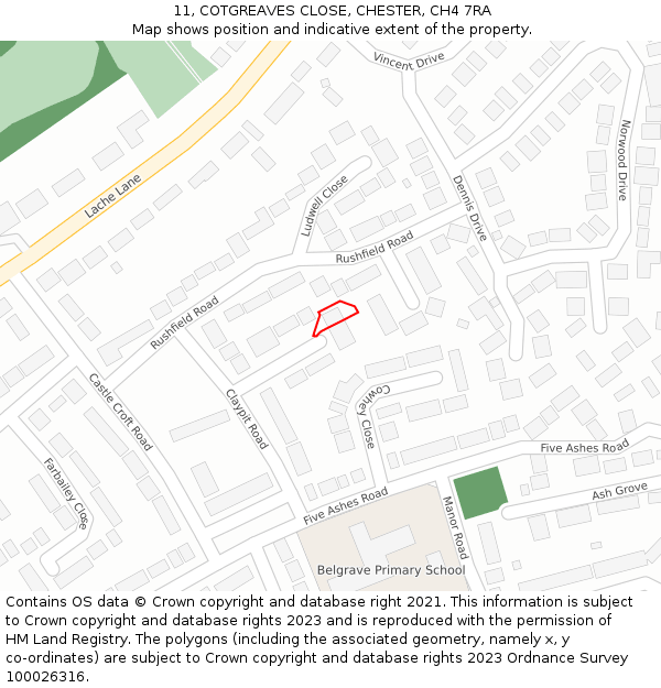 11, COTGREAVES CLOSE, CHESTER, CH4 7RA: Location map and indicative extent of plot