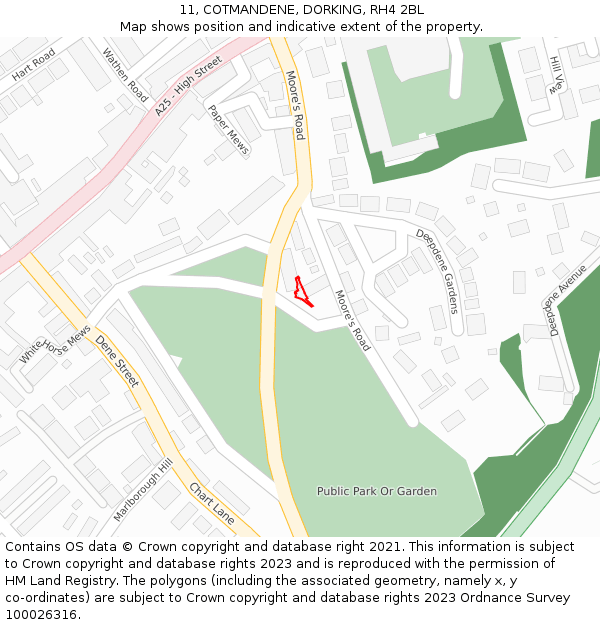 11, COTMANDENE, DORKING, RH4 2BL: Location map and indicative extent of plot