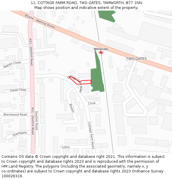 11, COTTAGE FARM ROAD, TWO GATES, TAMWORTH, B77 1NN: Location map and indicative extent of plot