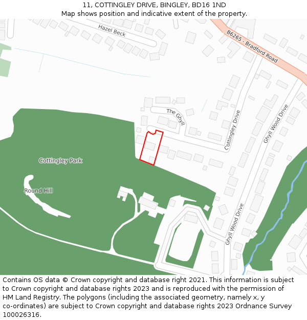 11, COTTINGLEY DRIVE, BINGLEY, BD16 1ND: Location map and indicative extent of plot