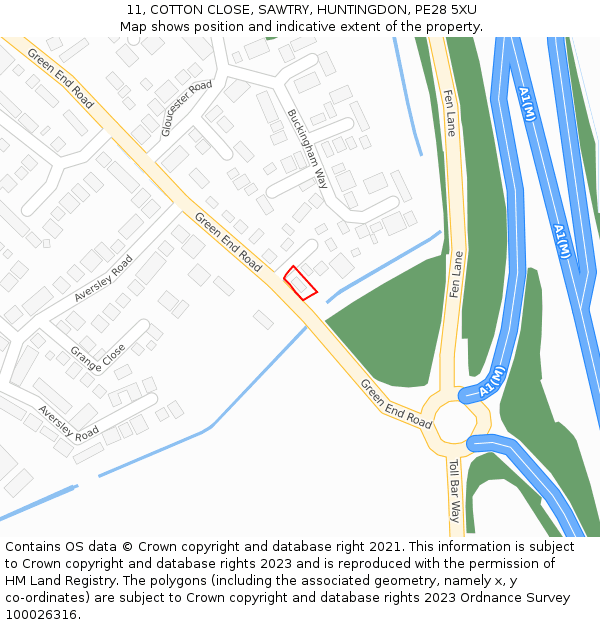 11, COTTON CLOSE, SAWTRY, HUNTINGDON, PE28 5XU: Location map and indicative extent of plot