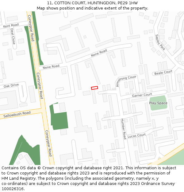 11, COTTON COURT, HUNTINGDON, PE29 1HW: Location map and indicative extent of plot