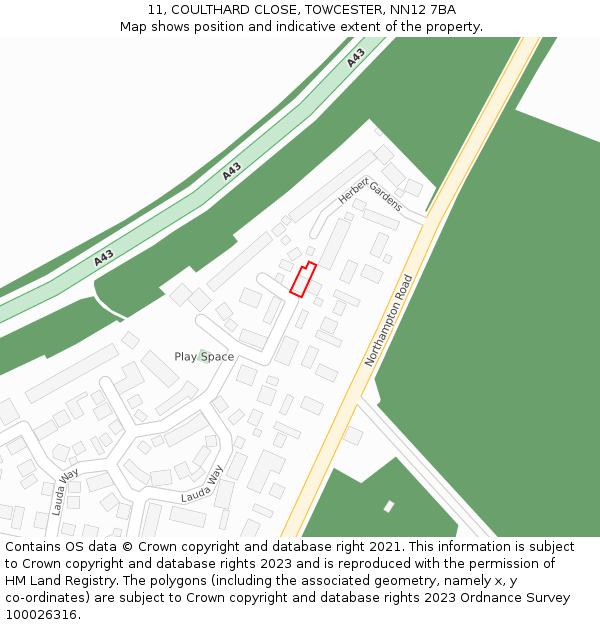 11, COULTHARD CLOSE, TOWCESTER, NN12 7BA: Location map and indicative extent of plot