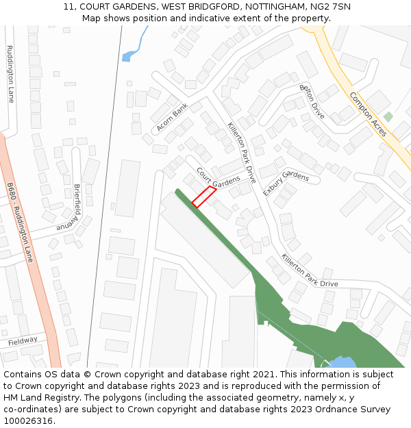 11, COURT GARDENS, WEST BRIDGFORD, NOTTINGHAM, NG2 7SN: Location map and indicative extent of plot