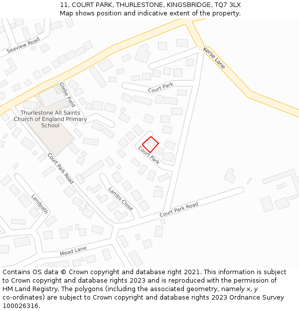 11, COURT PARK, THURLESTONE, KINGSBRIDGE, TQ7 3LX: Location map and indicative extent of plot