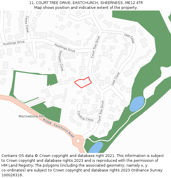 11, COURT TREE DRIVE, EASTCHURCH, SHEERNESS, ME12 4TR: Location map and indicative extent of plot