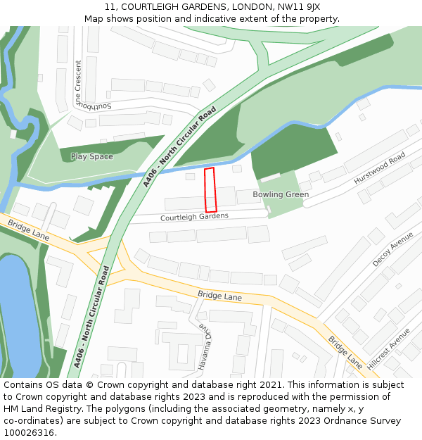 11, COURTLEIGH GARDENS, LONDON, NW11 9JX: Location map and indicative extent of plot