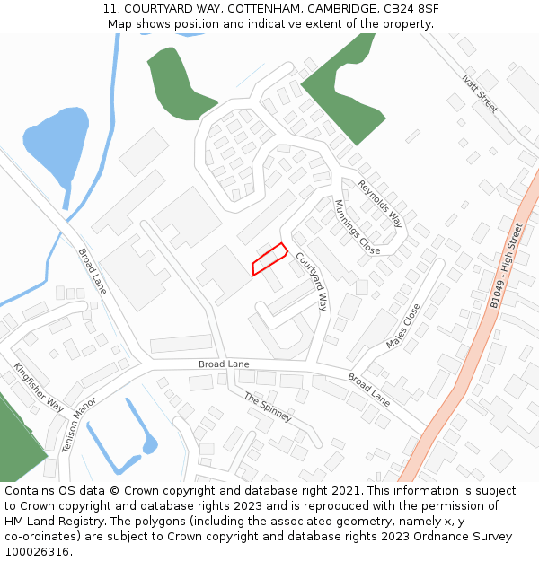 11, COURTYARD WAY, COTTENHAM, CAMBRIDGE, CB24 8SF: Location map and indicative extent of plot