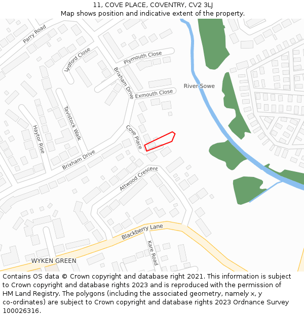 11, COVE PLACE, COVENTRY, CV2 3LJ: Location map and indicative extent of plot