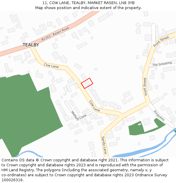 11, COW LANE, TEALBY, MARKET RASEN, LN8 3YB: Location map and indicative extent of plot