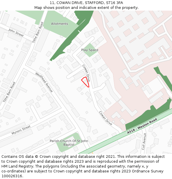 11, COWAN DRIVE, STAFFORD, ST16 3FA: Location map and indicative extent of plot