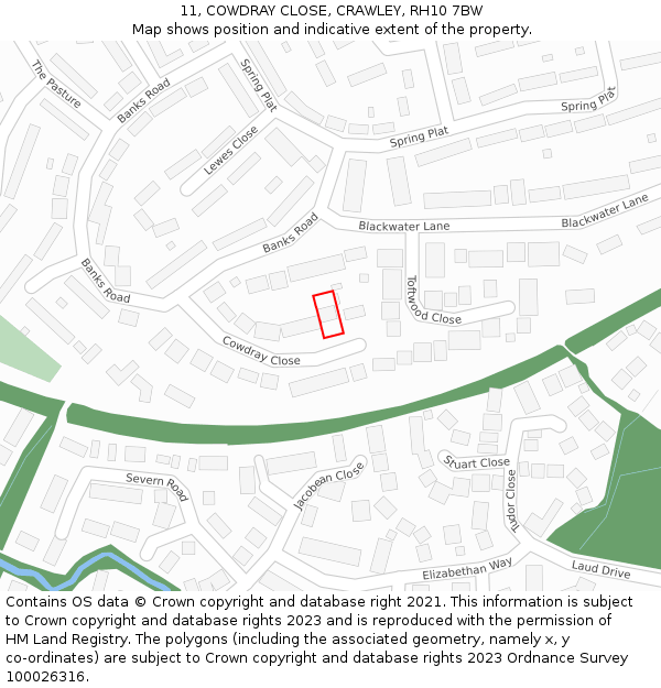 11, COWDRAY CLOSE, CRAWLEY, RH10 7BW: Location map and indicative extent of plot