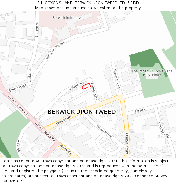 11, COXONS LANE, BERWICK-UPON-TWEED, TD15 1DD: Location map and indicative extent of plot