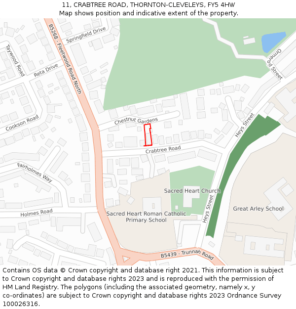 11, CRABTREE ROAD, THORNTON-CLEVELEYS, FY5 4HW: Location map and indicative extent of plot