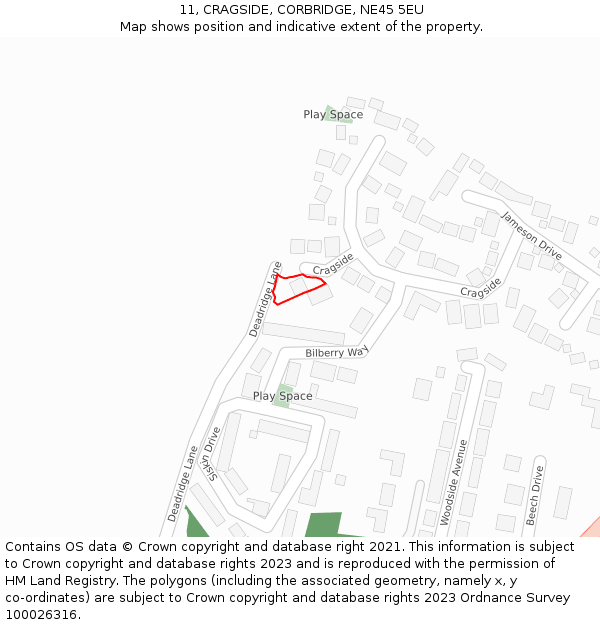 11, CRAGSIDE, CORBRIDGE, NE45 5EU: Location map and indicative extent of plot