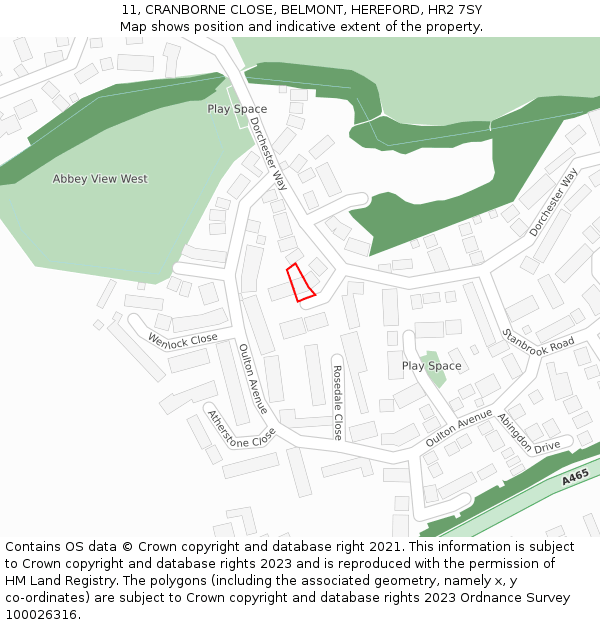 11, CRANBORNE CLOSE, BELMONT, HEREFORD, HR2 7SY: Location map and indicative extent of plot