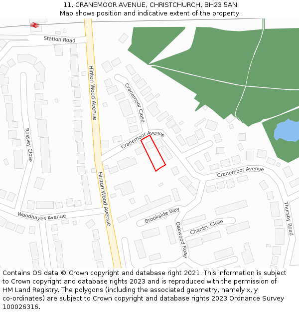 11, CRANEMOOR AVENUE, CHRISTCHURCH, BH23 5AN: Location map and indicative extent of plot