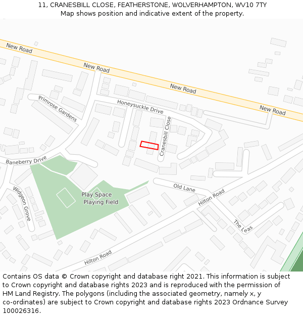 11, CRANESBILL CLOSE, FEATHERSTONE, WOLVERHAMPTON, WV10 7TY: Location map and indicative extent of plot