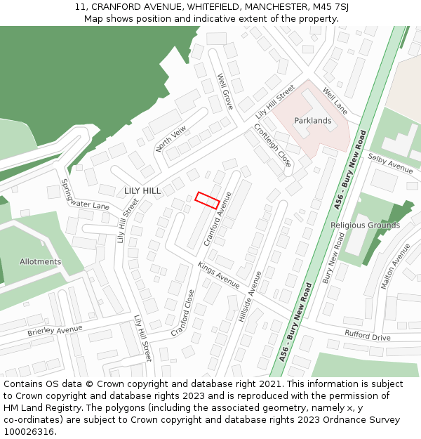 11, CRANFORD AVENUE, WHITEFIELD, MANCHESTER, M45 7SJ: Location map and indicative extent of plot