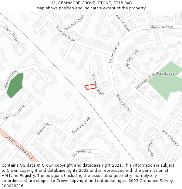 11, CRANMORE GROVE, STONE, ST15 8XD: Location map and indicative extent of plot