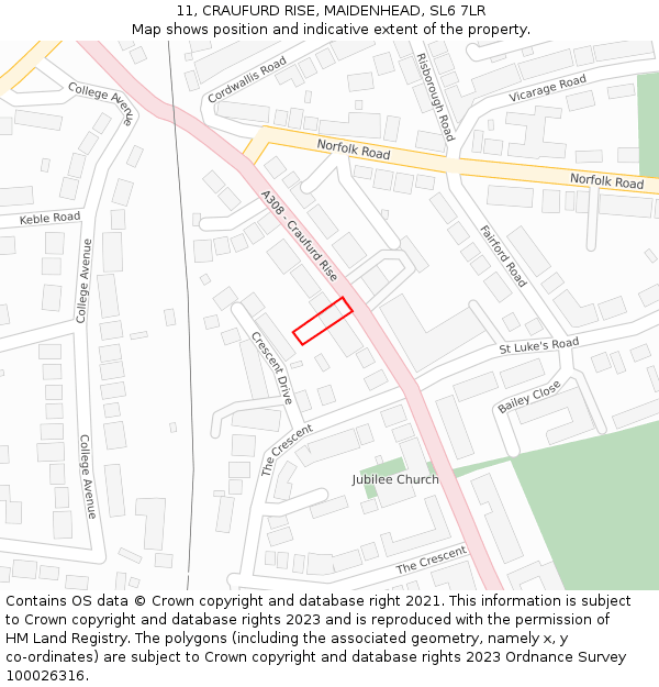 11, CRAUFURD RISE, MAIDENHEAD, SL6 7LR: Location map and indicative extent of plot