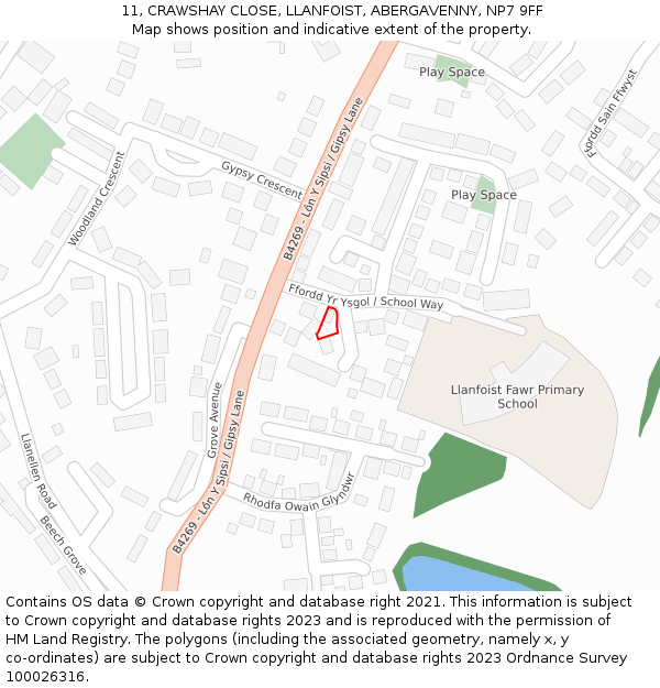 11, CRAWSHAY CLOSE, LLANFOIST, ABERGAVENNY, NP7 9FF: Location map and indicative extent of plot