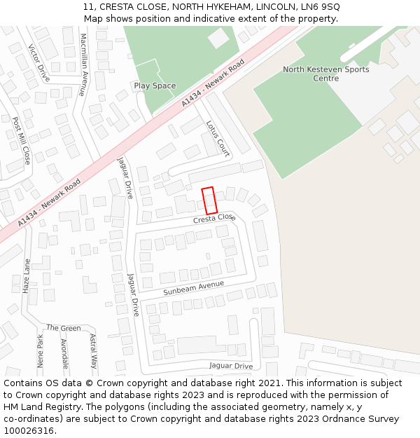 11, CRESTA CLOSE, NORTH HYKEHAM, LINCOLN, LN6 9SQ: Location map and indicative extent of plot