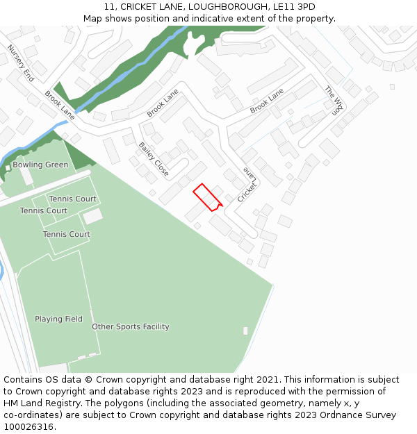 11, CRICKET LANE, LOUGHBOROUGH, LE11 3PD: Location map and indicative extent of plot