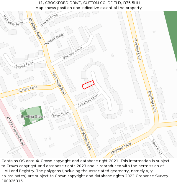 11, CROCKFORD DRIVE, SUTTON COLDFIELD, B75 5HH: Location map and indicative extent of plot