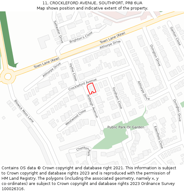 11, CROCKLEFORD AVENUE, SOUTHPORT, PR8 6UA: Location map and indicative extent of plot