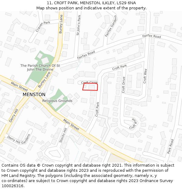 11, CROFT PARK, MENSTON, ILKLEY, LS29 6NA: Location map and indicative extent of plot