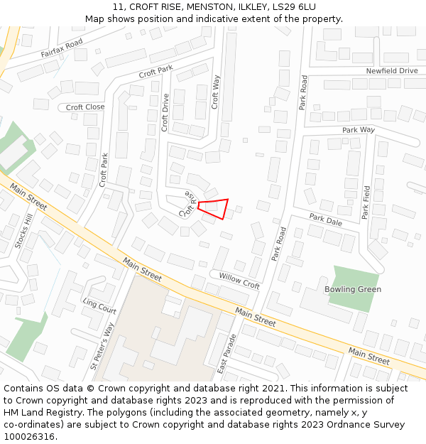 11, CROFT RISE, MENSTON, ILKLEY, LS29 6LU: Location map and indicative extent of plot