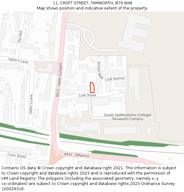 11, CROFT STREET, TAMWORTH, B79 8AB: Location map and indicative extent of plot