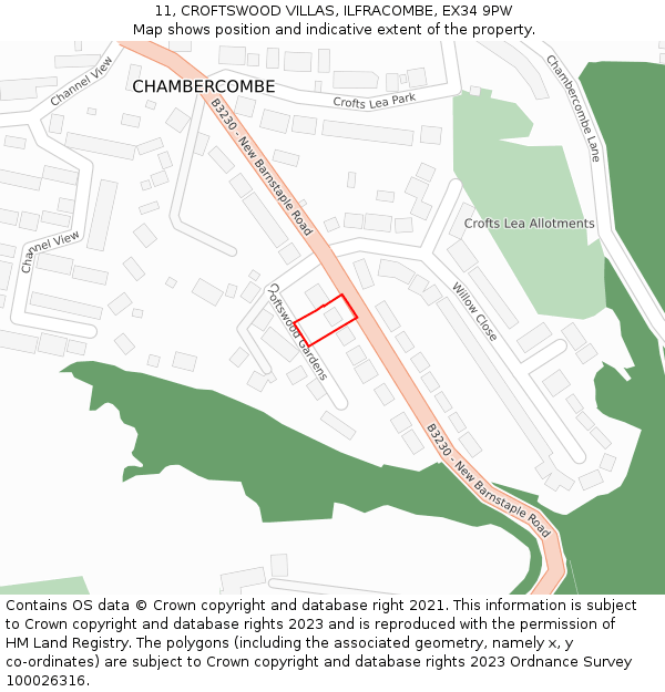 11, CROFTSWOOD VILLAS, ILFRACOMBE, EX34 9PW: Location map and indicative extent of plot