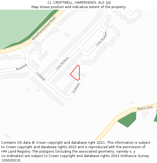 11, CROFTWELL, HARPENDEN, AL5 1JG: Location map and indicative extent of plot