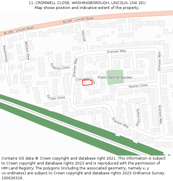 11, CROMWELL CLOSE, WASHINGBOROUGH, LINCOLN, LN4 1EU: Location map and indicative extent of plot