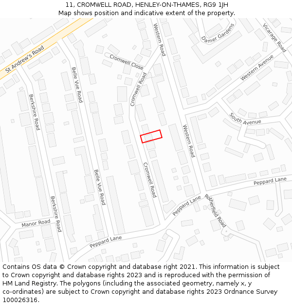 11, CROMWELL ROAD, HENLEY-ON-THAMES, RG9 1JH: Location map and indicative extent of plot