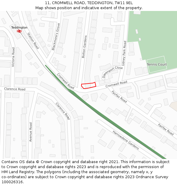 11, CROMWELL ROAD, TEDDINGTON, TW11 9EL: Location map and indicative extent of plot